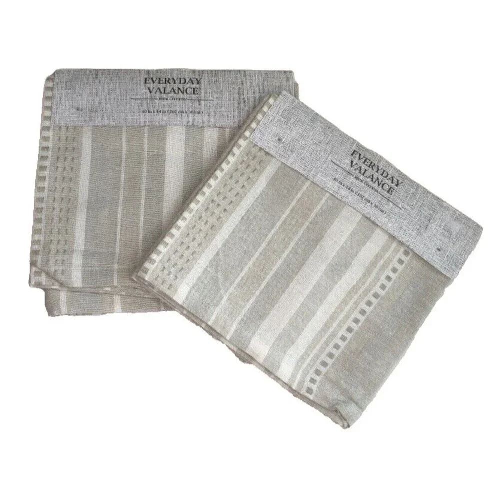 Summer Striped Valance Set Of 2 Beach Summer House Beige Taupe Ivory 40x14